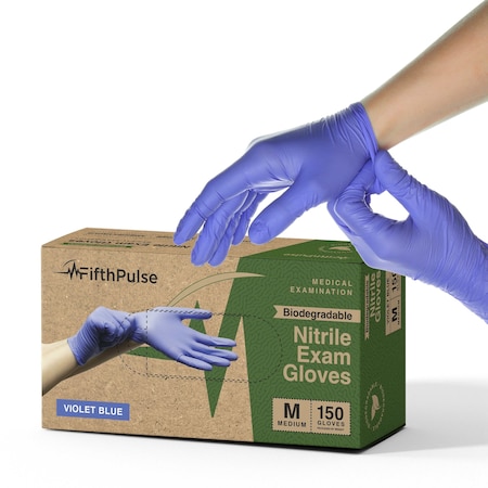 Fifthpulse Disposable Gloves, 3 mil Palm, Nitrile, M, 150 PK, Violet Blue FMN100545